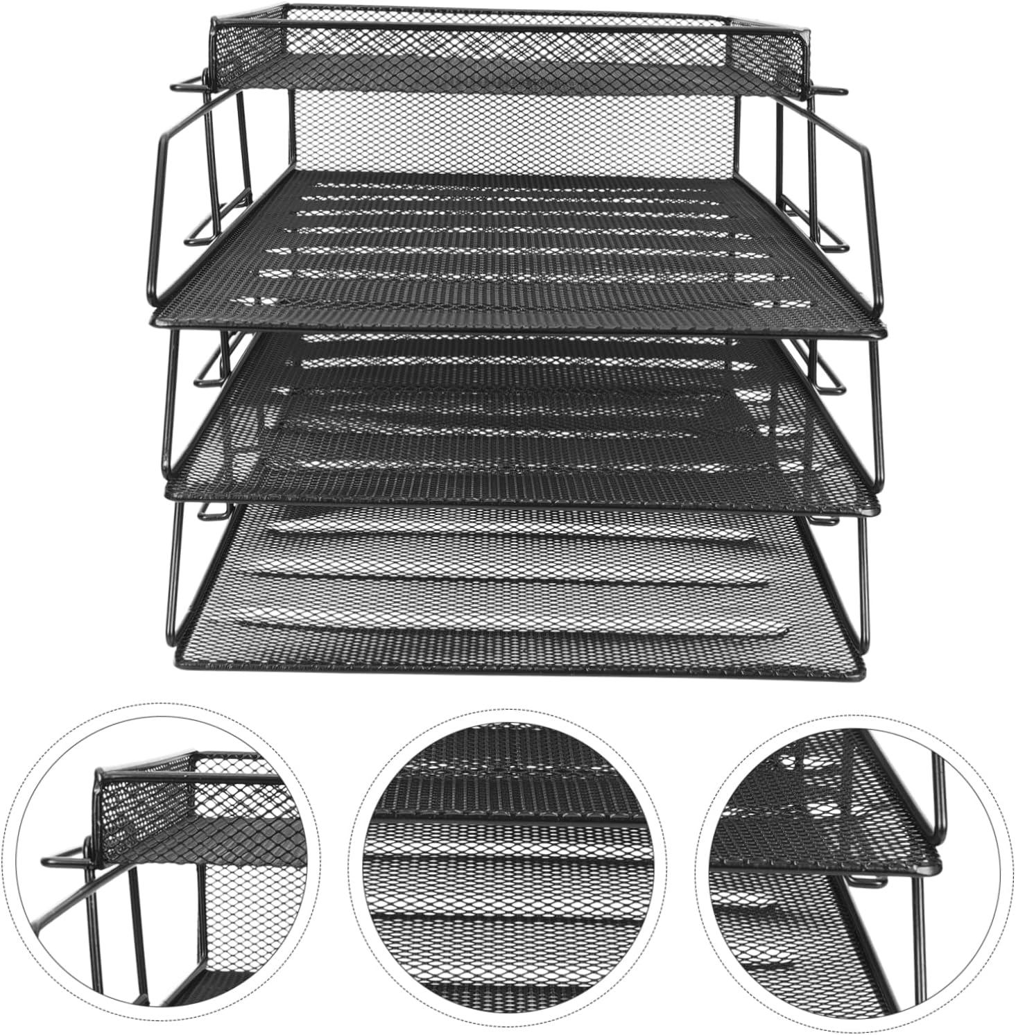 TEHAUX Cute Desk Organizer Tray Stackable File Rack Metal Desk Rack for Office