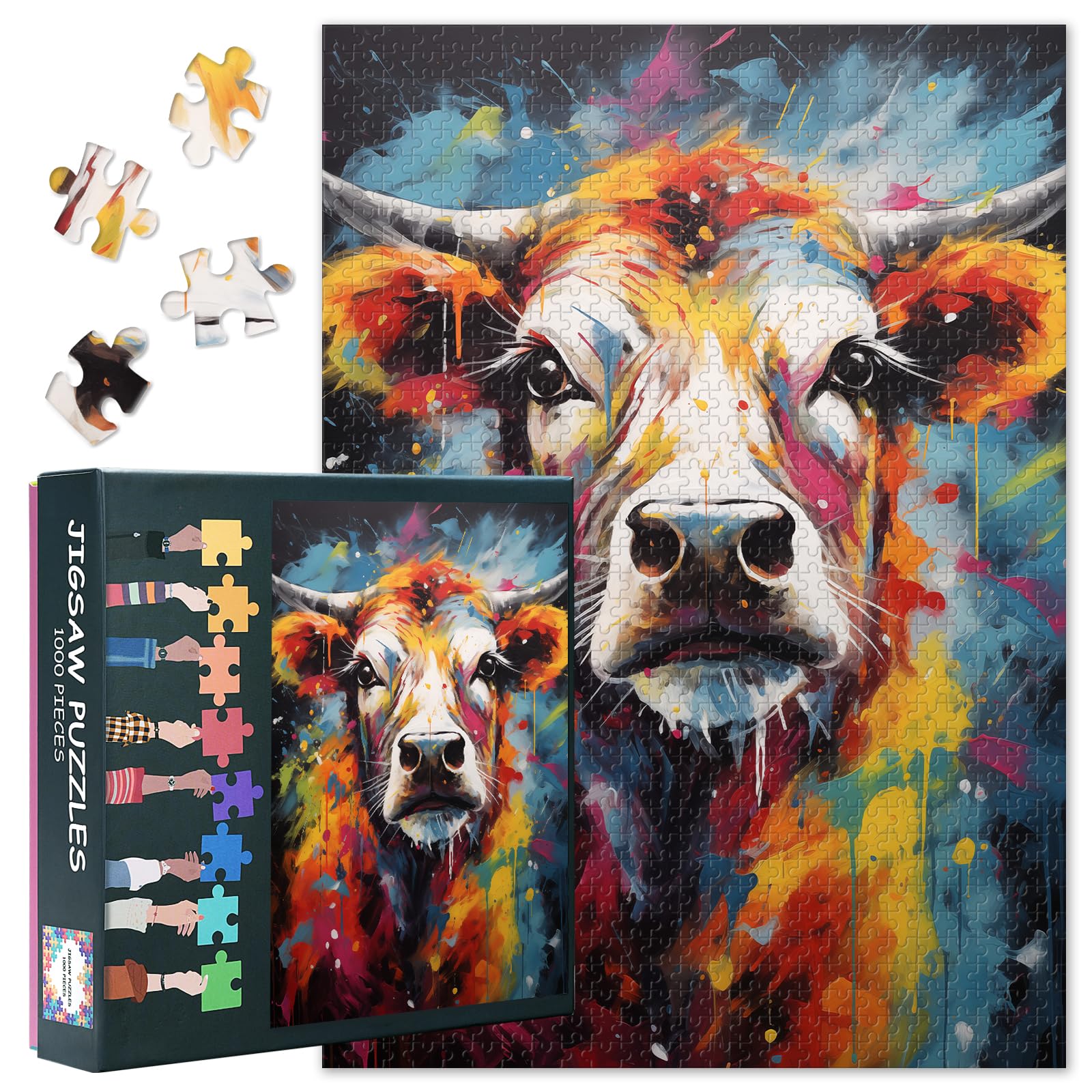 Bull Puzzles for Adults 1000 Pieces, Cow Jigsaw Puzzles, Adult Puzzle for Adults, Educational Fun Games or Toys for Elders Friends 20X27 INCH