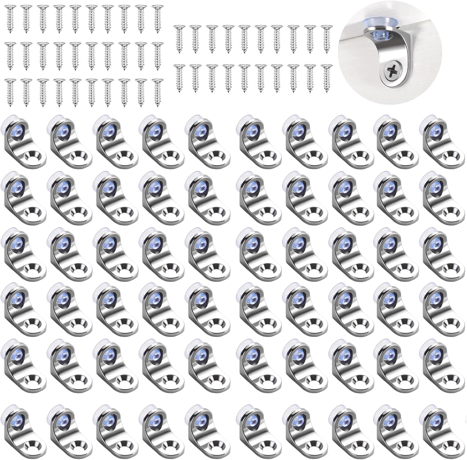 50-Pcs Round Bracket Pins - Metal Shelf Pegs with Silicone Suction Cups,for Kitchen Bookcase Cabinet Furniture Support, Shelves Support Holders