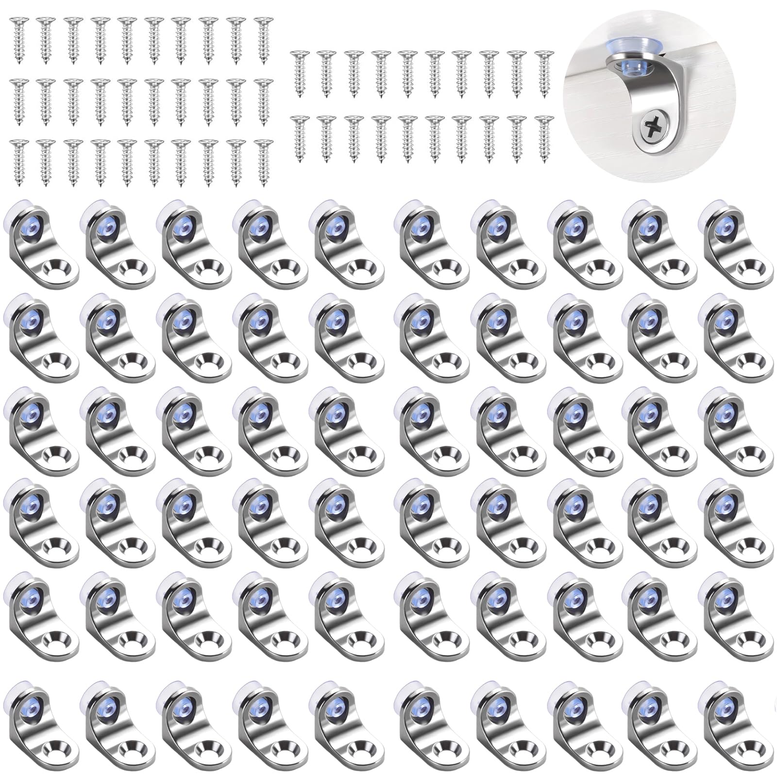 50-Pcs Round Bracket Pins - Metal Shelf Pegs with Silicone Suction Cups,for Kitchen Bookcase Cabinet Furniture Support, Shelves Support Holders