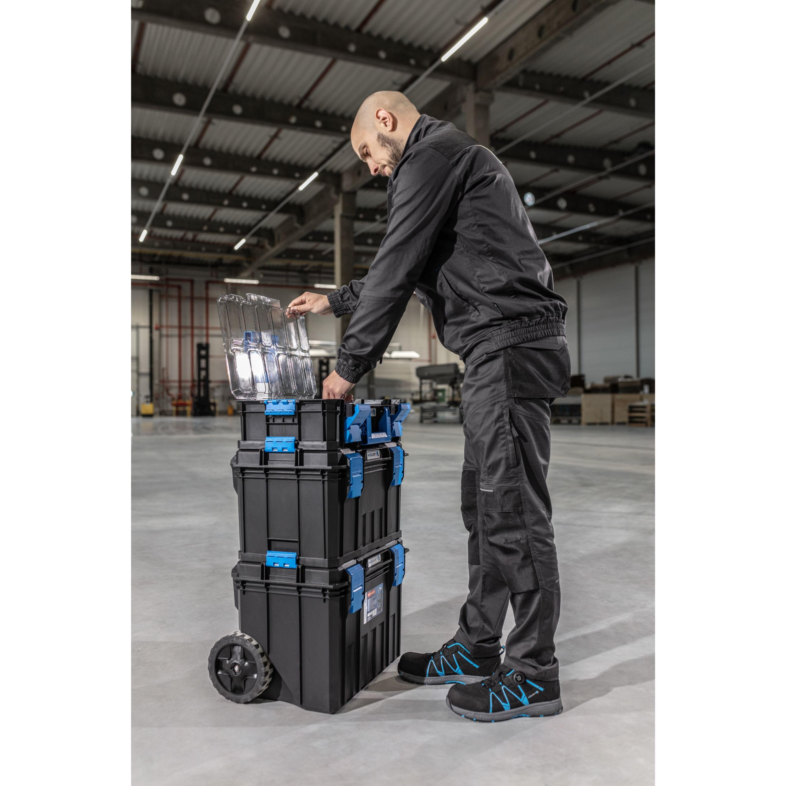 Högert Technik - Set de Cajas 4 en 1 HT7G500, Caja Herramientas con Ruedas, Resistente a Daños, Maletin Herramientas a Prueba de Polvo, Cierres Robustos de ABS, Estructura Modular