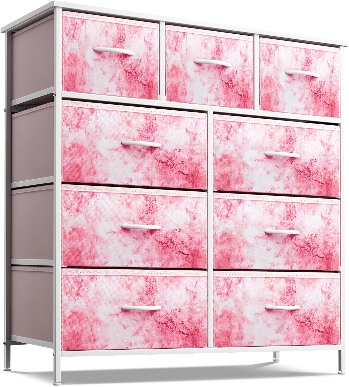 Sorbus Kids Dresser with 9 Drawers - Furniture Storage Chest Tower Unit for Bedroom, Hallway, Closet, Office Organization - Steel Frame, Wood Top, Tie-dye Fabric Bins (Pink, Tie-dye)
