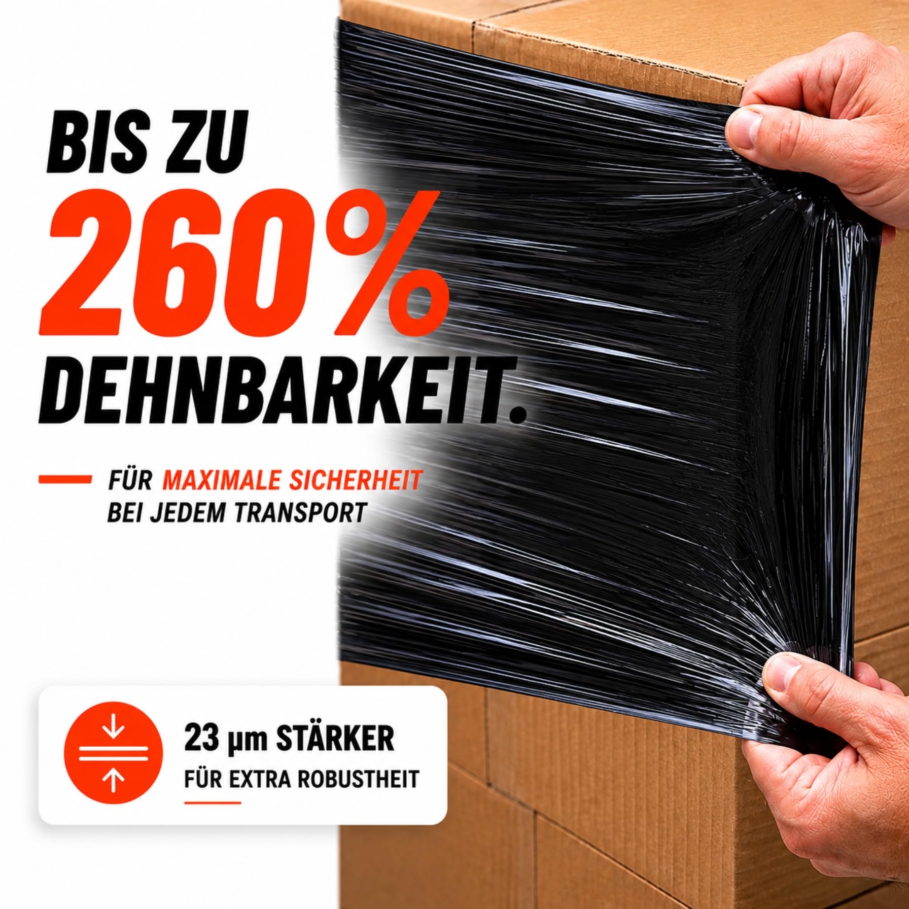 6 x Stretchfolie 50cm 1,5 kg 23my (schwarz) Wickelfolie, Packfolie, Folie für Möbel und Umzug