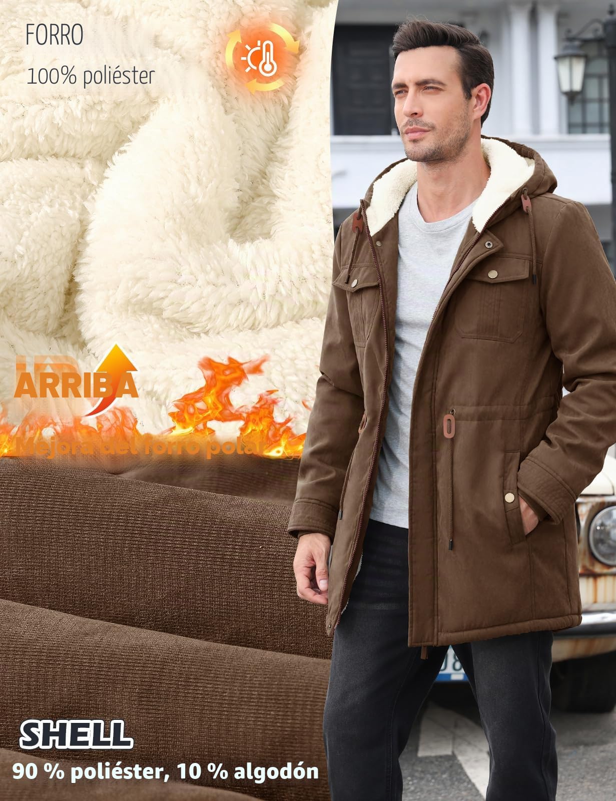 UMIPUBO Parka Abrigo Hombre Invierno Cremallera Chaqueta con Capuche Warm Forro Polar Parkas para Hombre Abrigo a Prueba de Viento