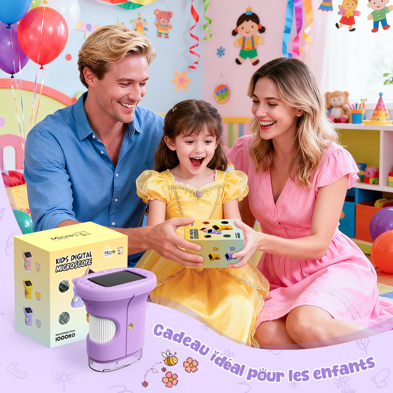 Microscope Enfant, 1000X Microscope Numérique pour Enfants, 2.4" Écran Portable Microscope de Poche, Jouets Sciences Éducatives, pour Les Filles de 3 4 5 6 7 8 9 10 Ans (Violet)