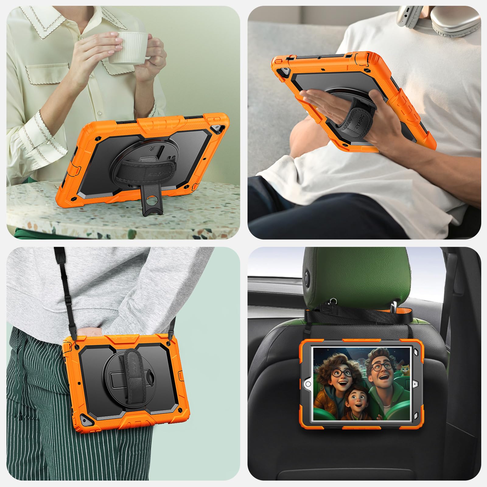 Seymac, custodia protettiva per iPad Air 3/Pro da 10,5 pollici, resistente, antiurto, con pellicola proteggi schermo, supporto girevole a 360°, cinghia da mano/tracolla per iPad Air di terza