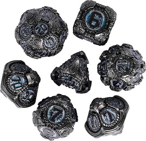Miniatura 8 de Juego de dados de metal D&D, 7 dados DND con bolsa de dados de regalo para juegos de rol DND Dungeons and Dragons (negro níquel azul)