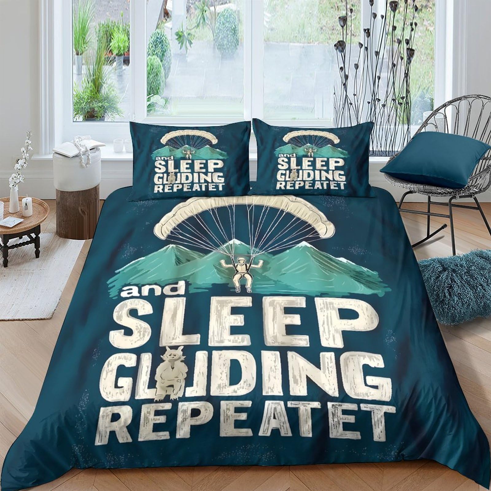 Ctjqhvkz Style-5 3D Printed Paragliding Adventure Fitted Sheet Microfiber Sleep Guiding Repeat Bed Cover For Bedroom Dorm Decor Single（135X200cm）