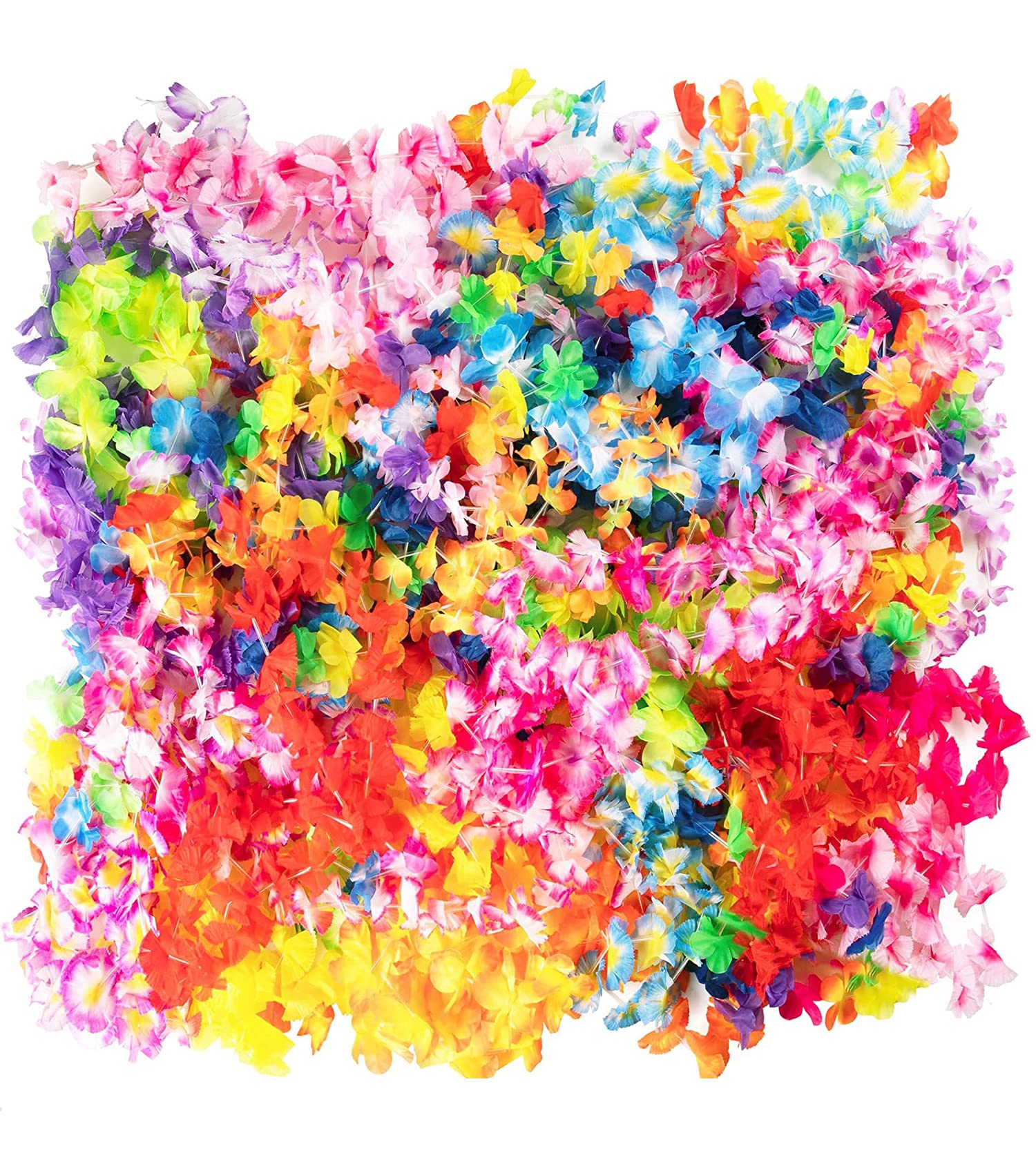 Hawaiian Leis Necklace Tropical Luau Hawaii Flower Lei Theme Party Favors Lais Headbands Holiday Wedding Beach Birthday Decorations I Hawaiian Leis Party Supplies 50PCS