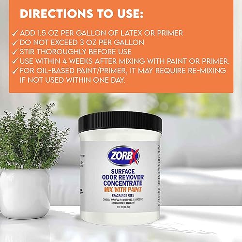 Miniatura 11 de ZORBX Aditivo de pintura concentrado para eliminar olores de superficie de 3 onzas – Mezcla 2 tarros en 4 galones de pintura para pared, techo