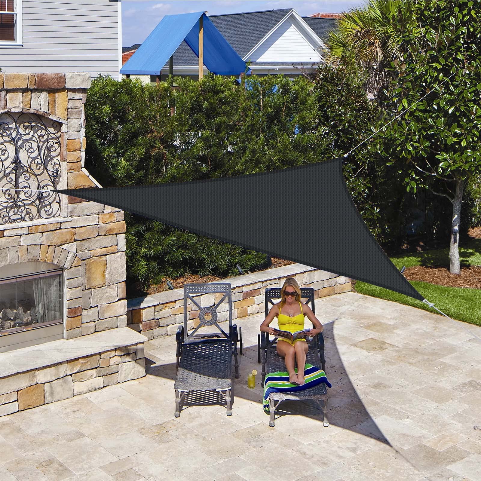 Voile d'ombrage ImperméAble Triangulaire équilatéral 5x5x5m, Toile Pergola 95% de Protection Anti-UV, avec Corde, pour Patio/Terrasse/Jardin/Extérieur/Piscine/Camping/Fête - Gris foncé