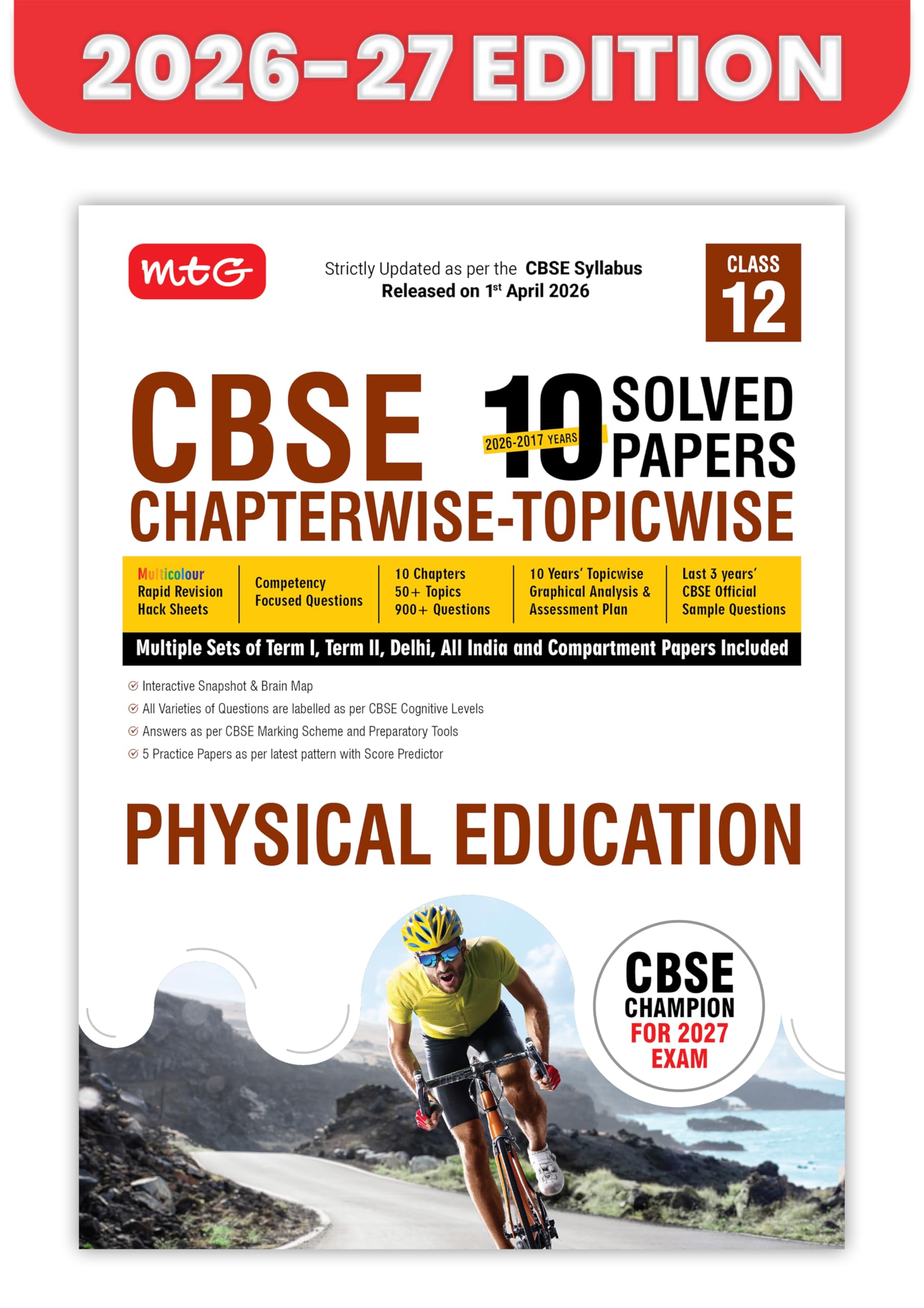 MTG CBSE Class 12 PYQs Book | 10 Years (2026-2017) Chapterwise Topicwise Solved Papers Class 12 Physical Education - CBS