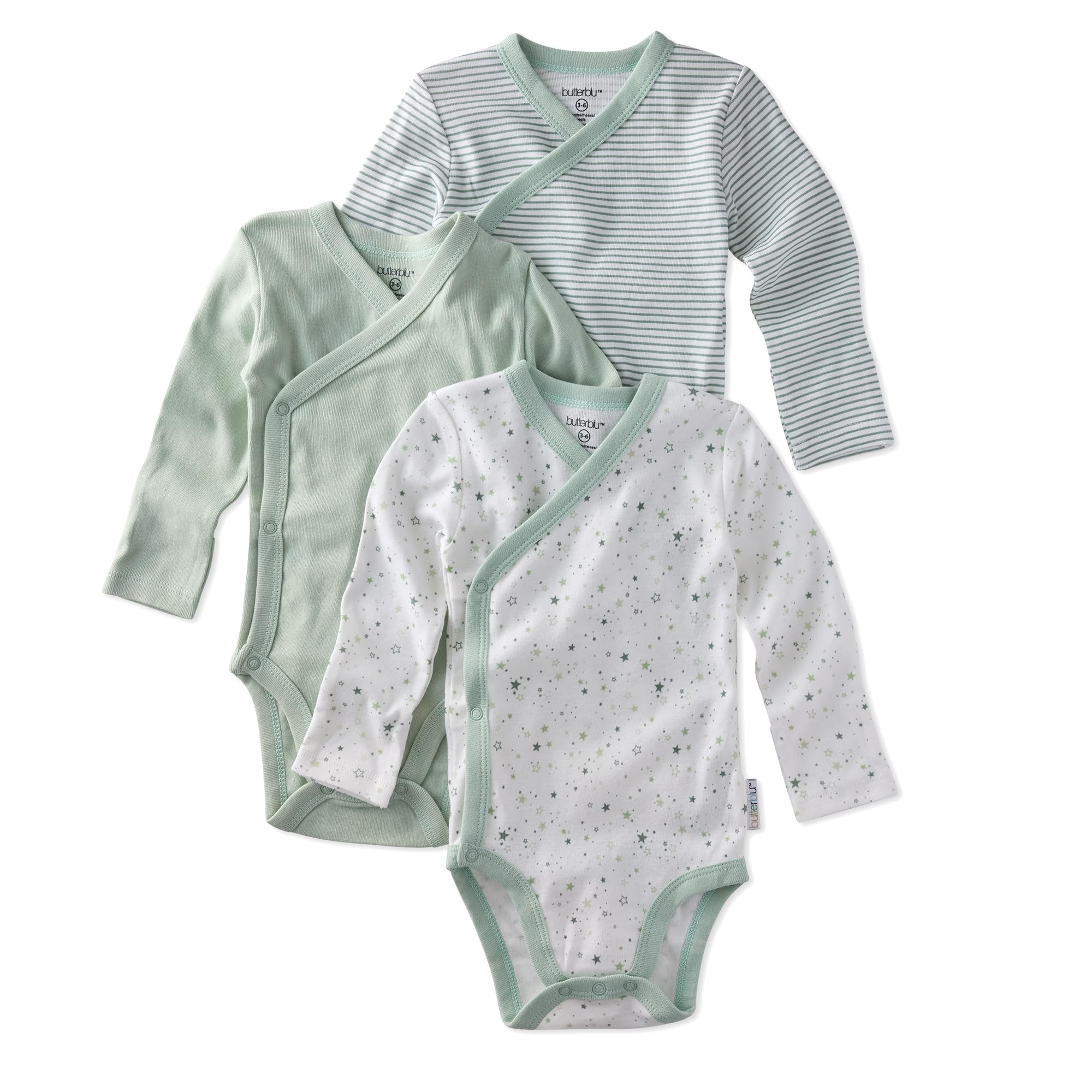 Baby Sterling 3-pack Kimono Bodysuits 100 Organic Cotton Side Snap for Baby Boys Girls