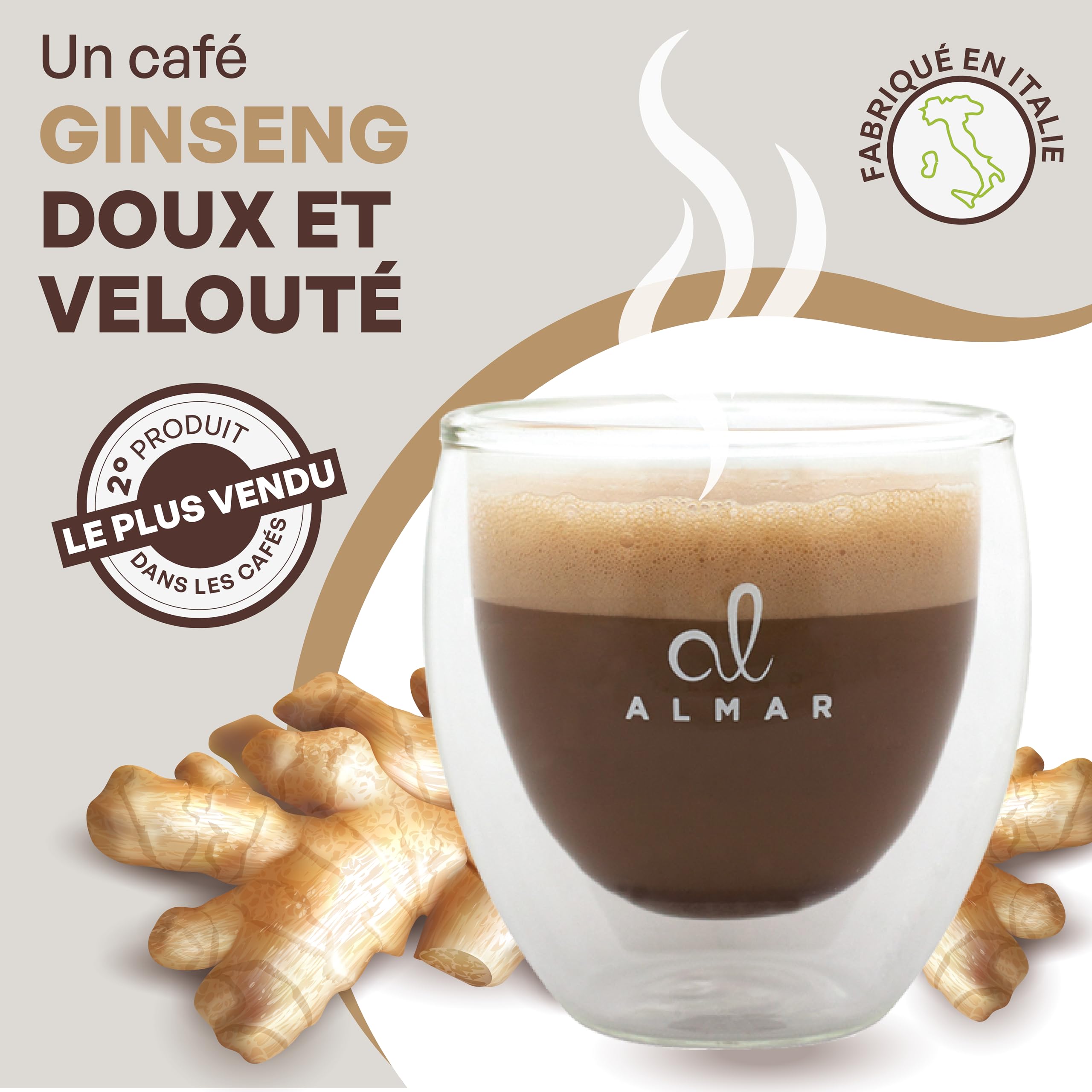 Almar Caffè Ginseng Solubile in Polvere, Gusto INTENSO Senza Glutine, Polvere Ginseng con Caramello, Prodotto Solubile da Bar o Casa, 100% Made in Italy, Busta 500 grammi, Gusto: INTENSO
