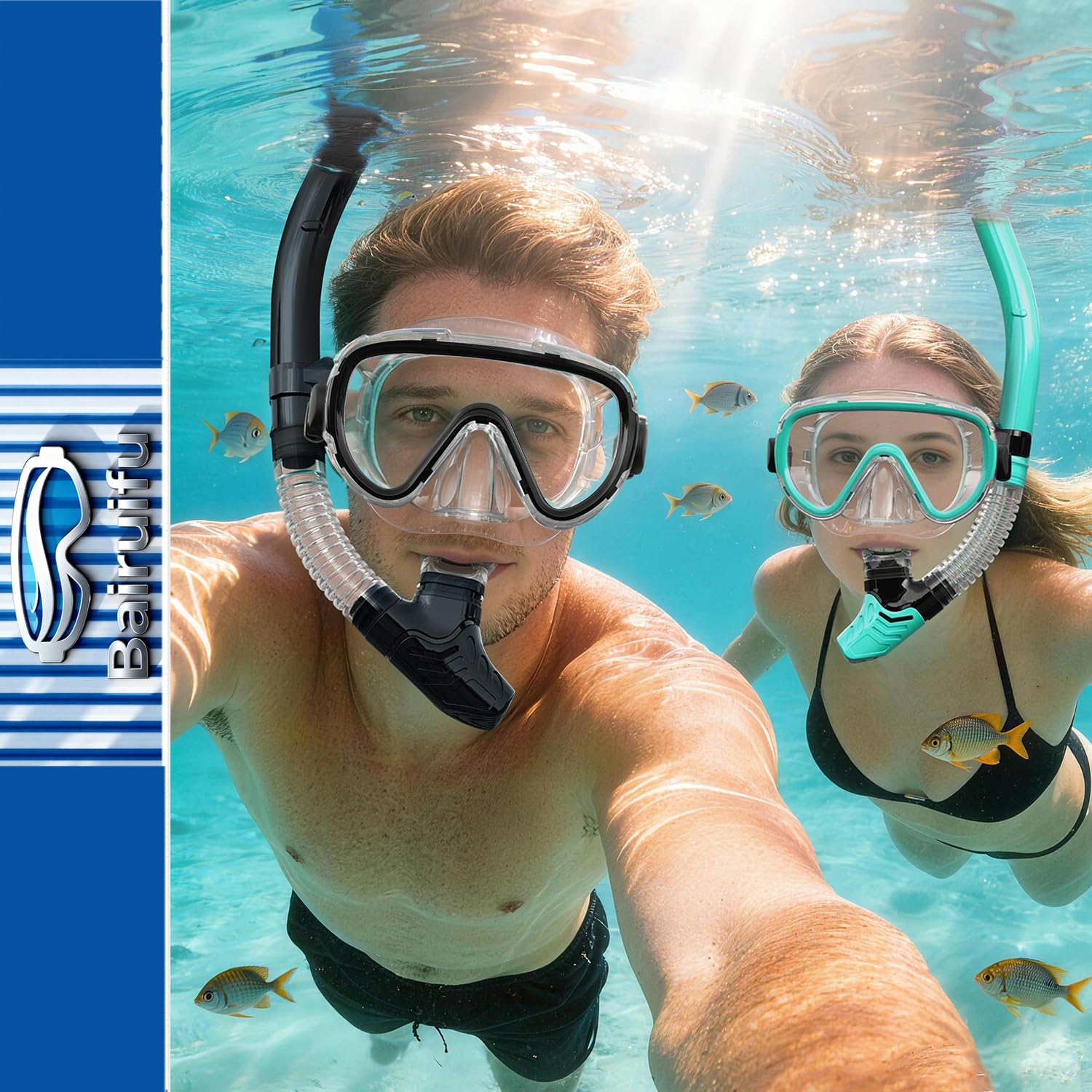 Paquete de 2 equipos de esnórquel para adultos | Máscara de esnórquel mejorada antivaho y antifugas | Snorkel seco sin respiración | Vista panorámica de 180° con bolsas de secado rápido
