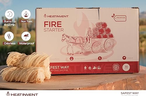 Miniatura 6 de Heatinvent Arrancador de fuego - Arrancador de fuego para fogatas - 70 piezas de arrancadores de fuego para parrilla, chimenea, fogata, barbacoa,