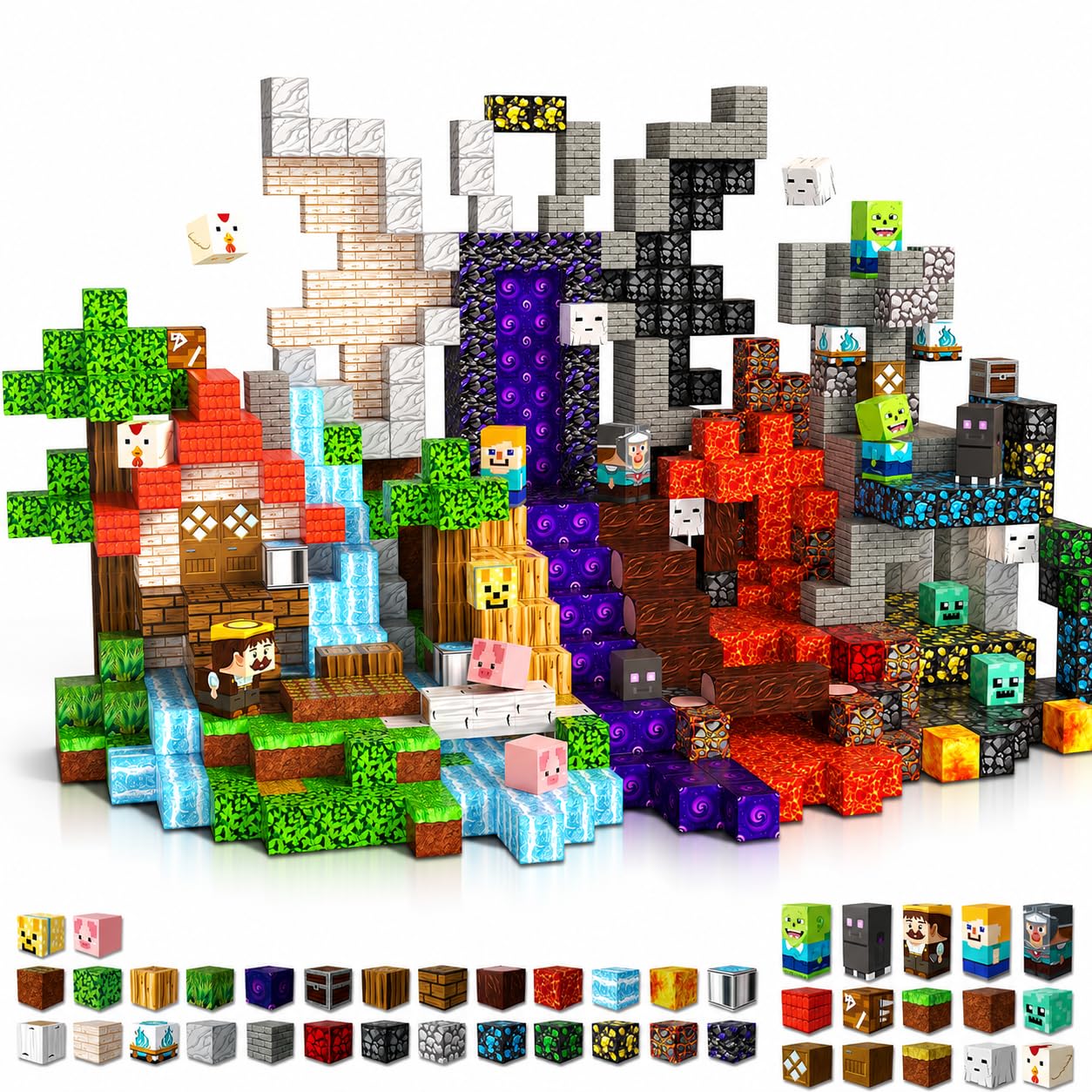 300 PCS 0.8in Magnetic Blocks - Magnet Toys for Kids, Magnetic Building Blocks Cubes, Stacking Magnets, School STEM Toys Birthday Gifts for Boys and Girls Age 3+ Years Old (Theme: Portal)