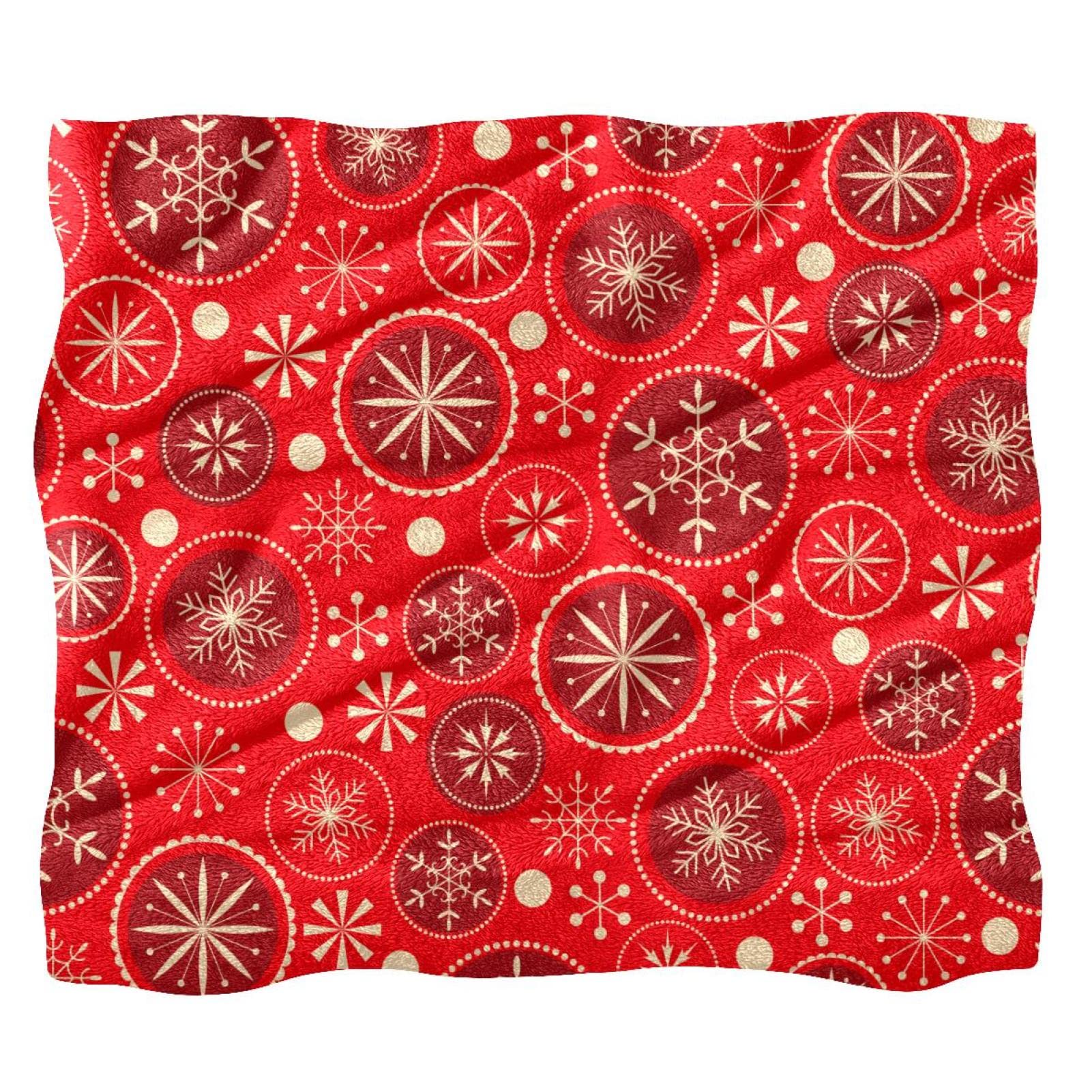 Coperta rossa in pile per divano, divano o letto, con motivo natalizio