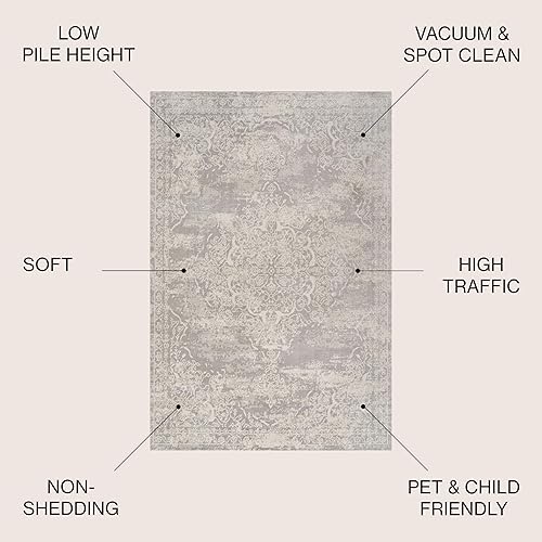 Miniatura 2 de JONATHAN Y MDP400D-5 Alhambra - Alfombra moderna con medallón ornamentado para interiores, estilo vintage, bohemio, fácil de limpiar, para