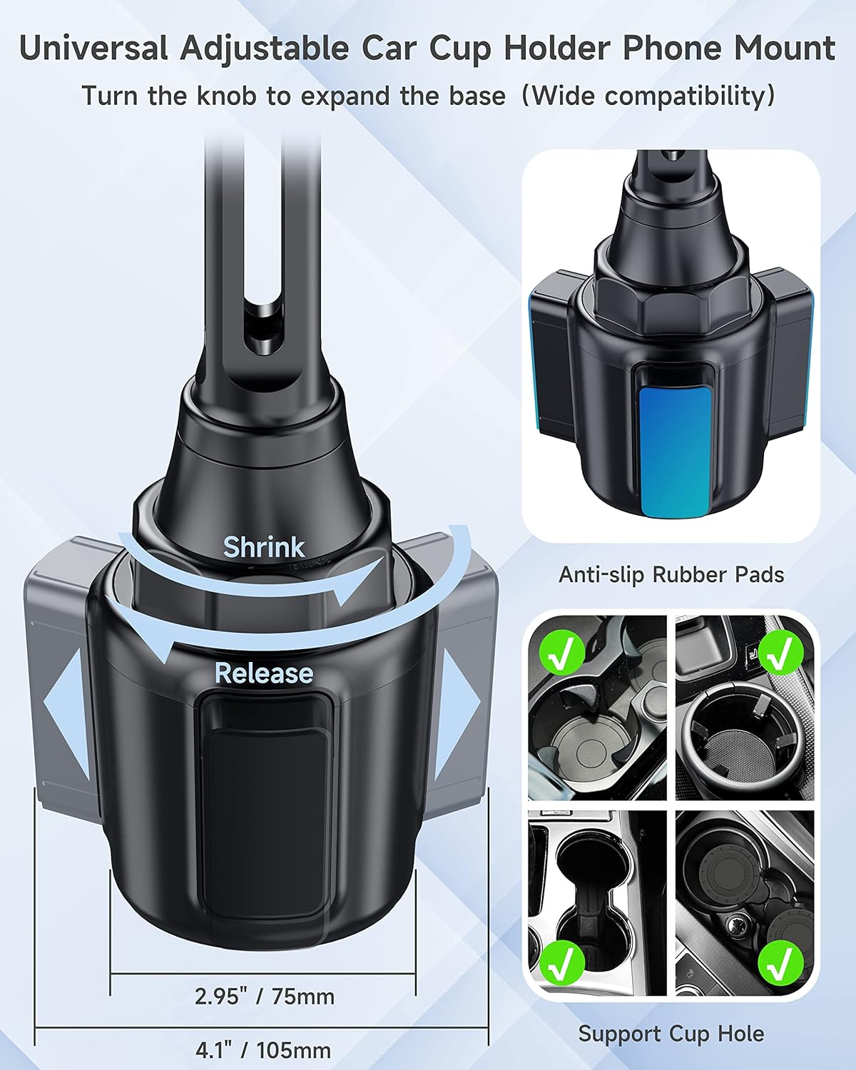 ZOOAUX Replacement Cup Phone Holder for Car, [17 mm Ball Joint] with Universal Adjustable Long Neck Car Cup Holder Phone Mount Cradle for Car Phone Holder, Wireless Car Charger,GPS,Car Cup Hole