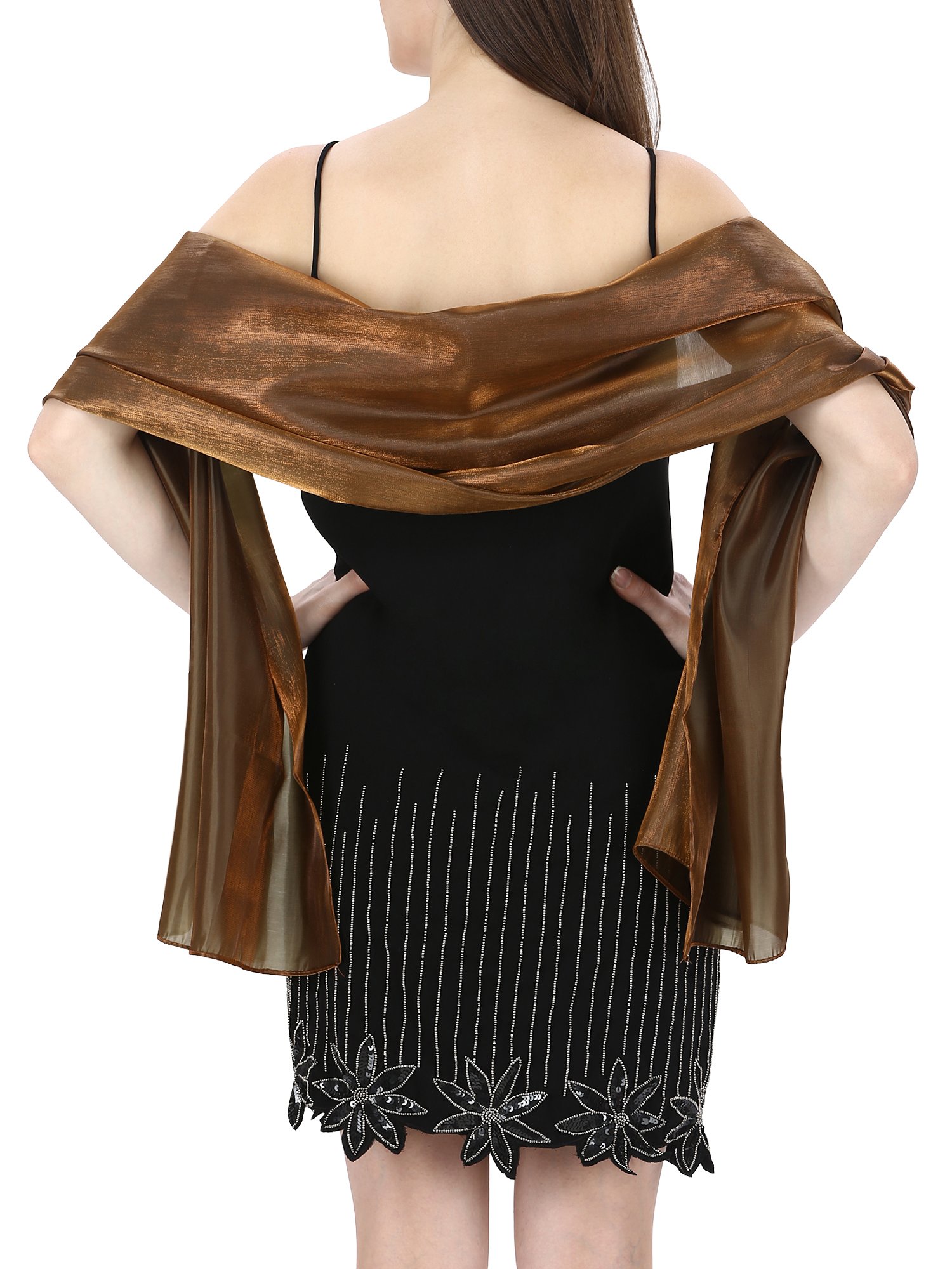 World of Shawls Silky Iridescent Wrap Stole Shawl For Weddings Bridal Bridesmaids Evening Wear Prom & Parties (Copper)