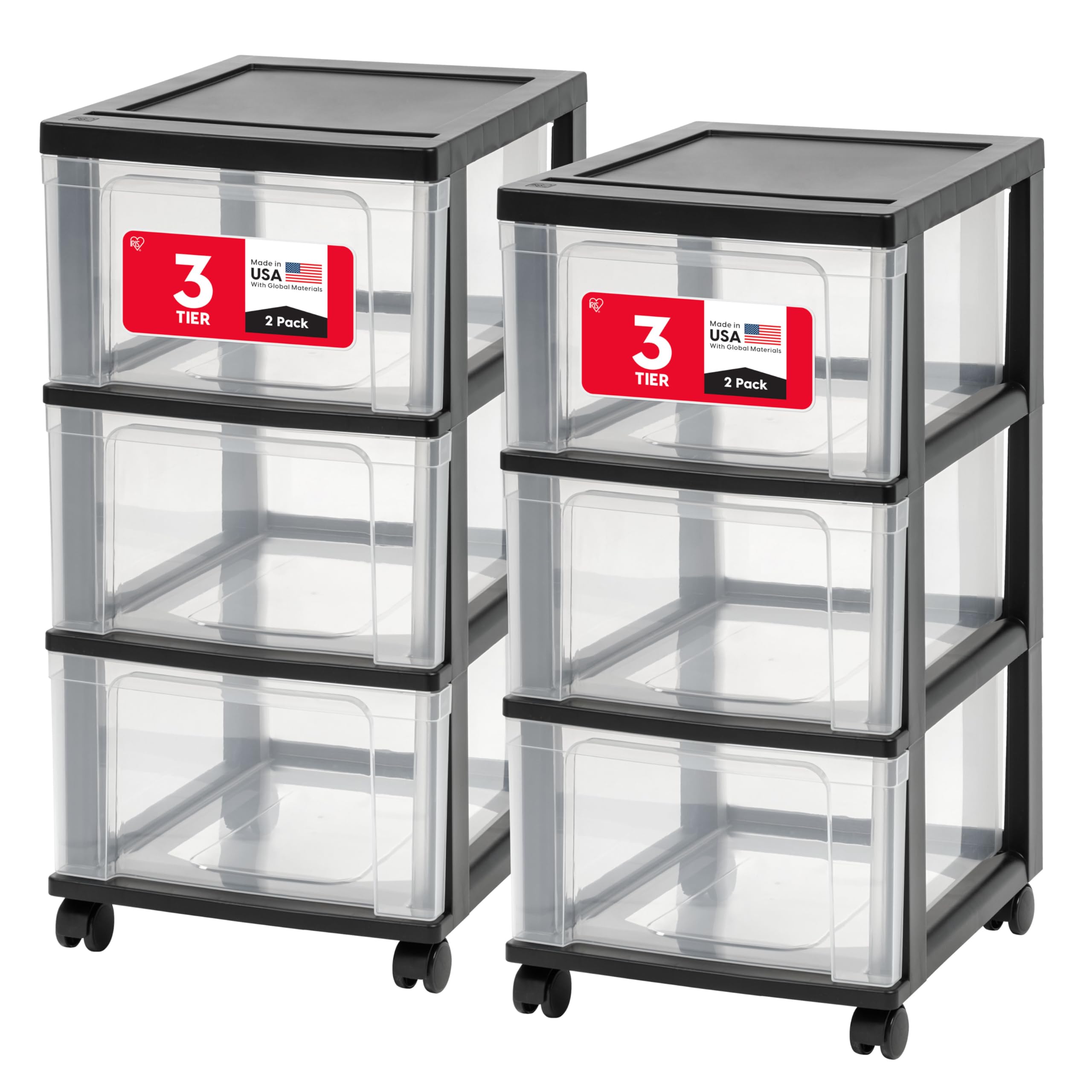 IRIS USA 3-Drawer Cart 2-Pack