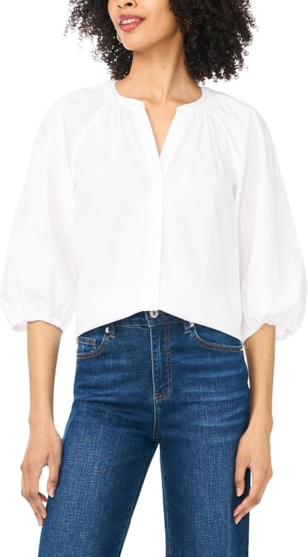 Vince Camuto Women's Cotton Poplin Long Raglan Sleeve Button Down Blouse