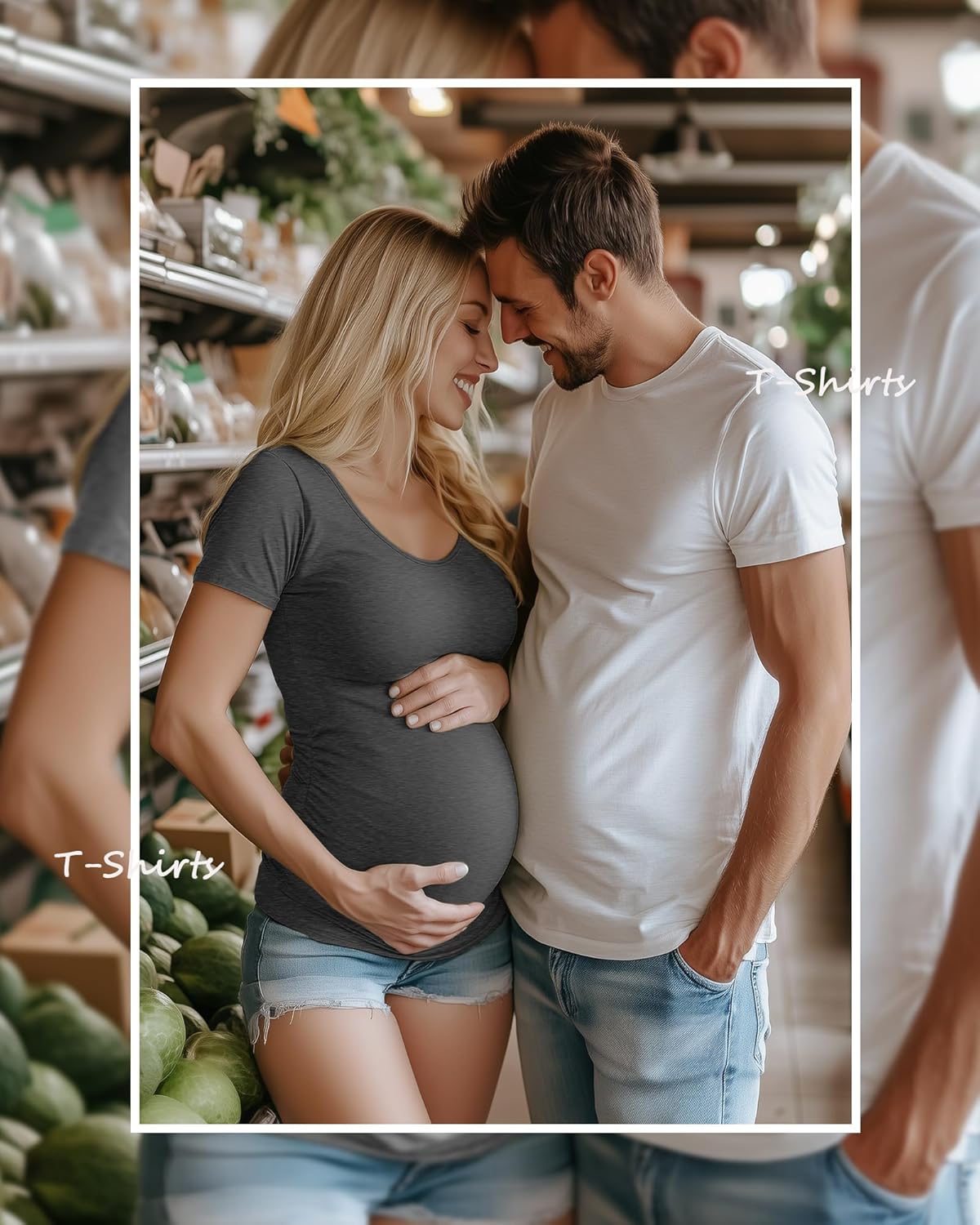 Huukeay 4 Pack Women's Maternity Shirts Scoop Neck Maternity Top Short Sleeve Casual Tee Side Ruched Pregnancy Clothes - Image 6