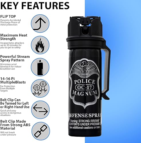 Miniatura 2 de POLICE MAGNUM Pepper Spray Max Strength - Recipiente portátil para aplicación de la ley, paquete de 1 tapa abatible de 3 onzas