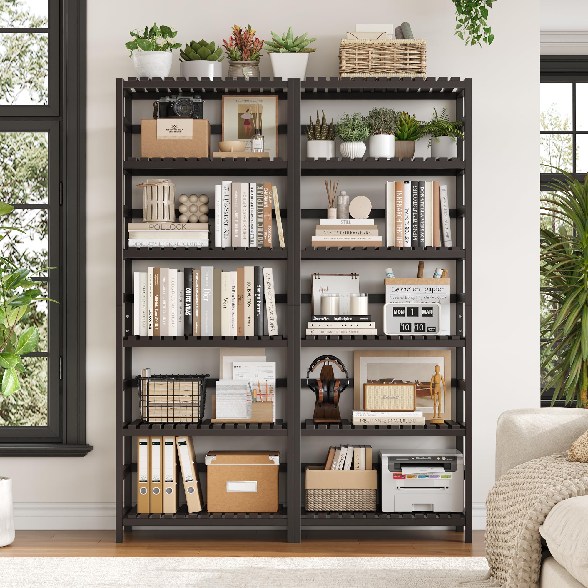 Amazon.com: FOTOSOK 6-Tier Bamboo Shelf, Bamboo Bookcase with
