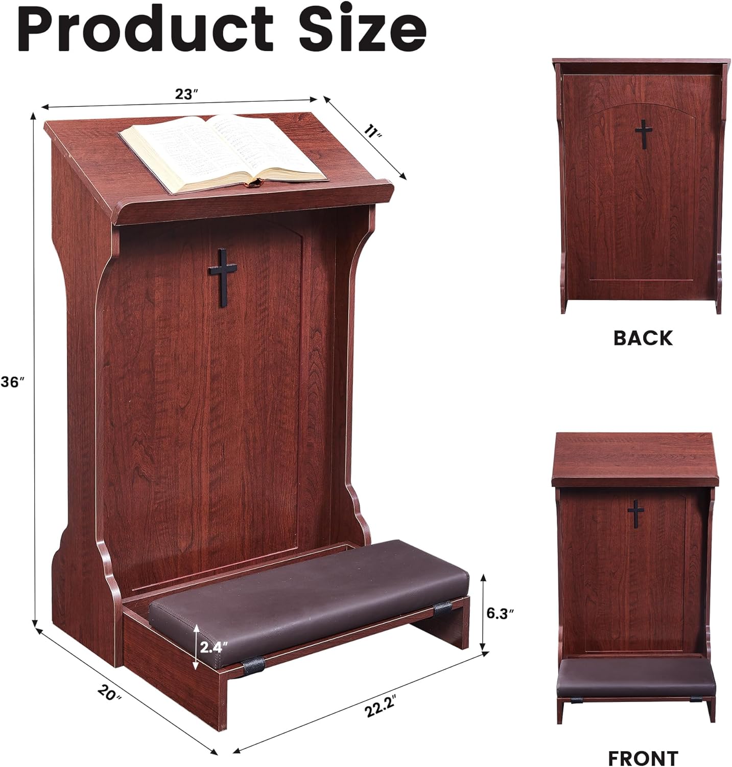 Wooden Prayer Kneeler,Foldable Prayer Bench with Cushion Pad, Rounded Corner Bookend, Customizable Cross Decoration, Reinforced Steel Tube Base Design