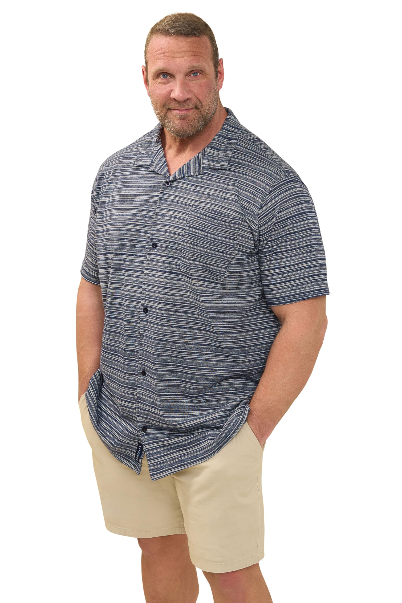BadRhino Big & Tall Jacquard Stripe Jersey Revere Shirt - Men's - Plus Size Curve Blue