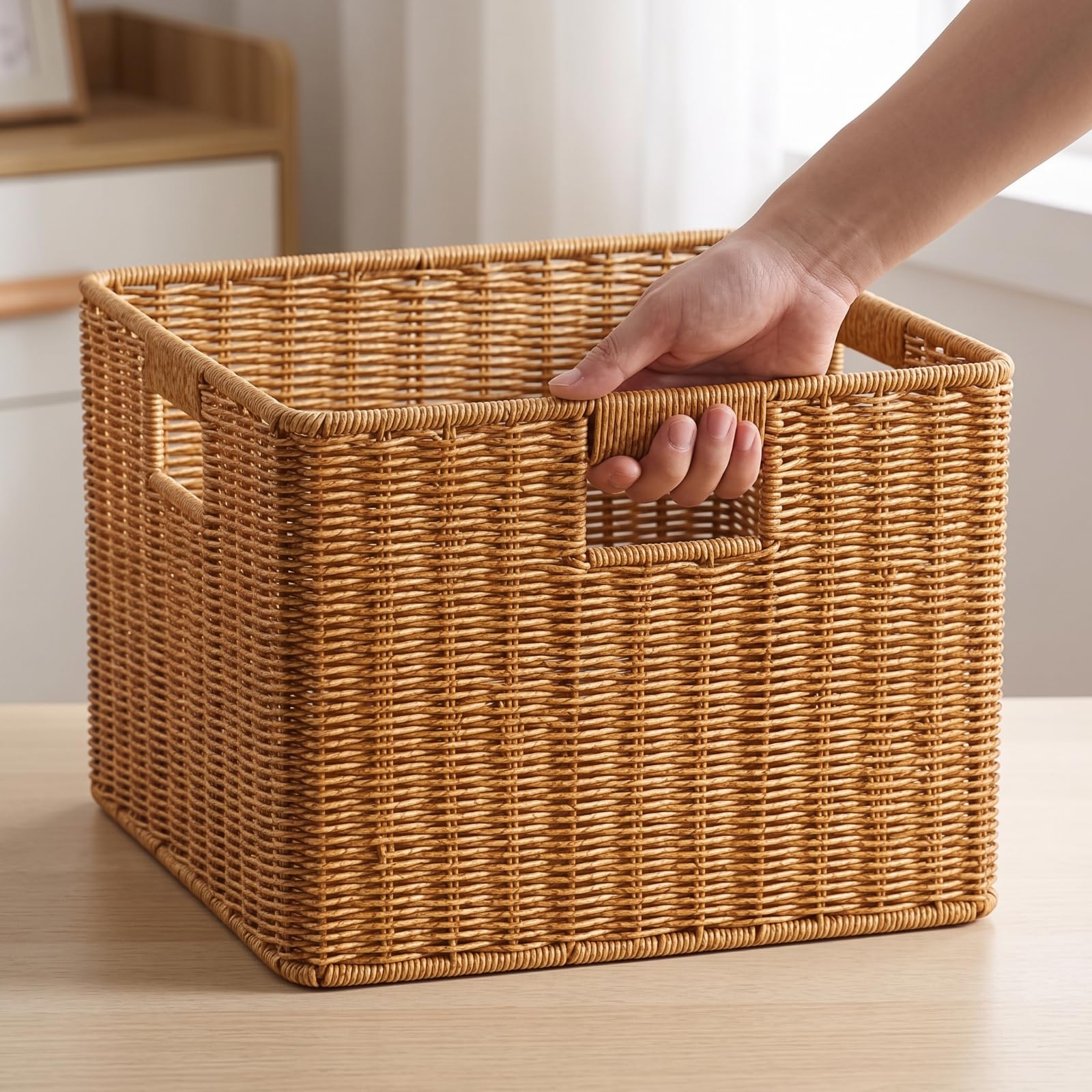 Cesta Cuerda Papel Transpirable | Rectangular, Resisn, Cesta con, para Armarios, 50x35x24cm