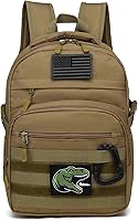 SunForMorning Kids Tactical MOLLE Backpack - Durable Military Army Bookbag for Boys School, Camping, Outdoor Adventures, Brown w/ Patches & Carabiner