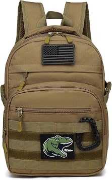 Kids Tactical Backpack Army Molle Bookbag Military Boys Backpack for School, Outdoor, Camping Includes 2 Patches +1 Carabiner, Brown