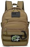 Kids Tactical Backpack Army Molle Bookbag Military Boys Backpack for School, Outdoor, Camping (Includes 2 Patches +1 Carabiner), Brown