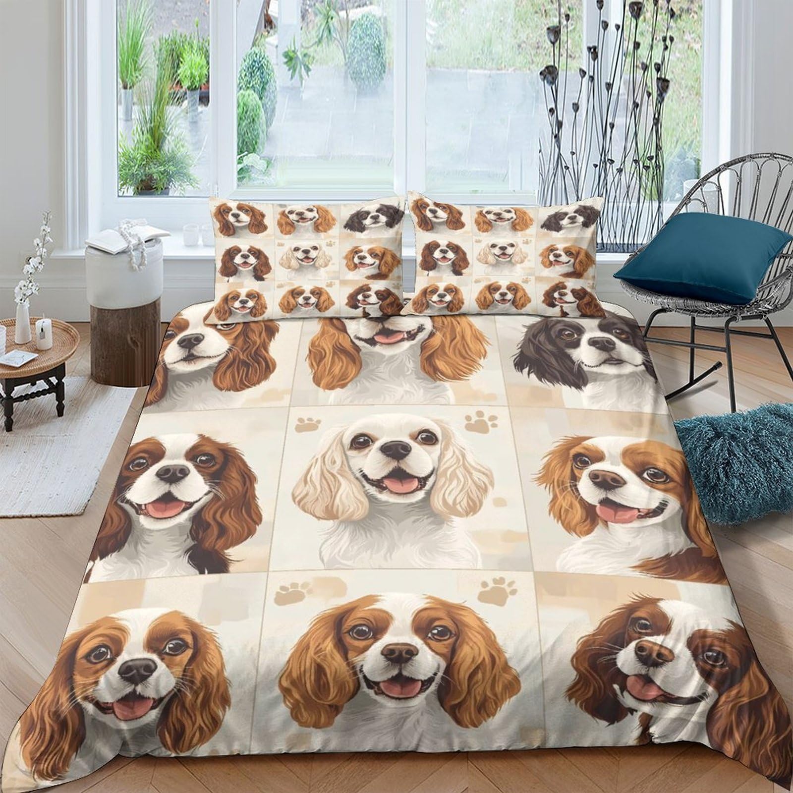 Ctjqhvkz Style-9 3D Printed Cavalier King Charles Spaniel Fitted Sheet Microfiber Soft Dog Pattern Mattress Cover For Bedroom Dorm Decor Single（135X200cm）