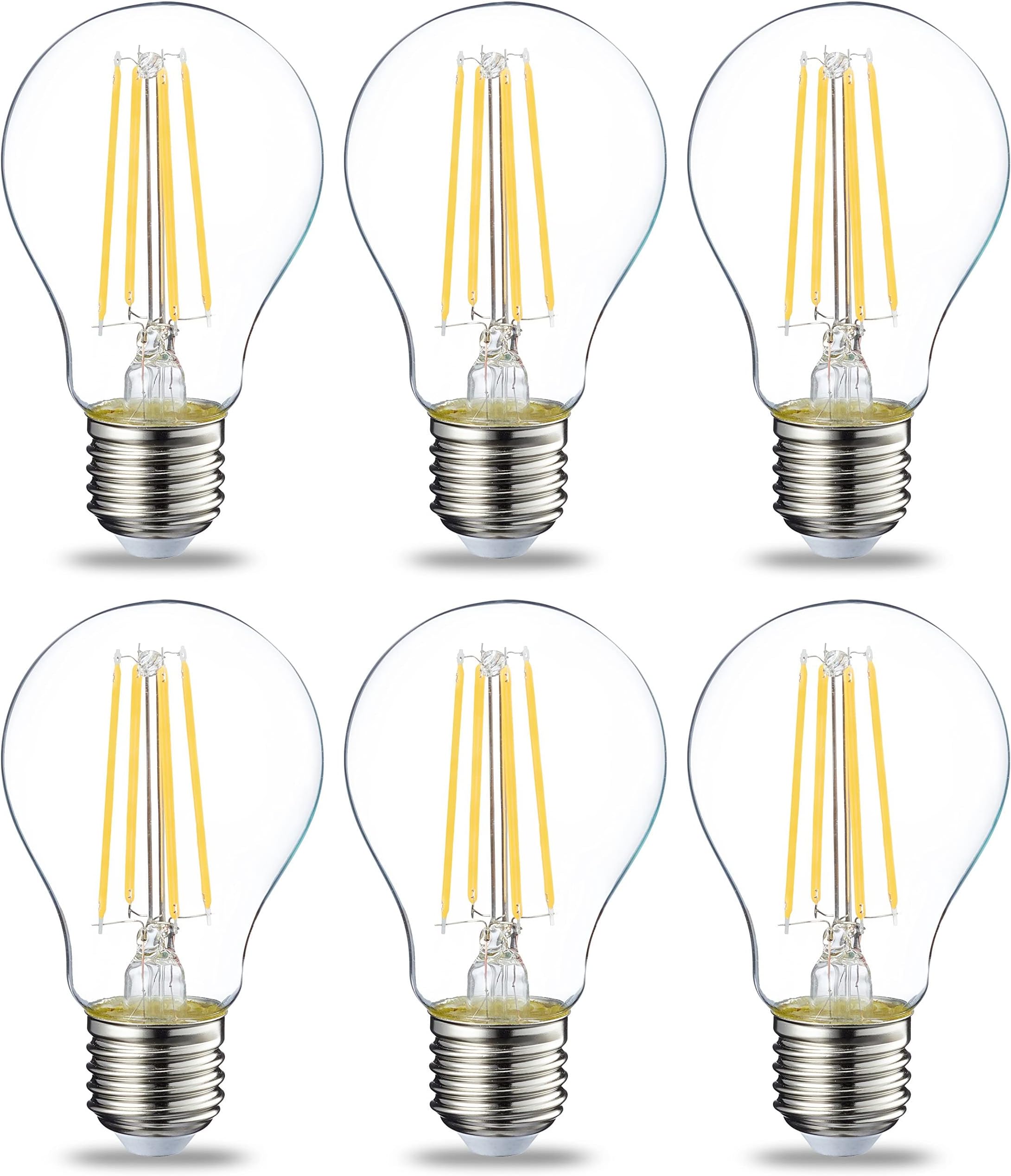 LED E27 Edison Screw Bulb, 7W (Equivalent to 60W), Clear Filament, Warm White, Non Dimmable - Pack of 6