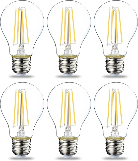Amazon Basics LED E27 Edison Screw Bulb, 7W (equivalent to 60W), Clear Filament, Non Dimmable - Pack of 6