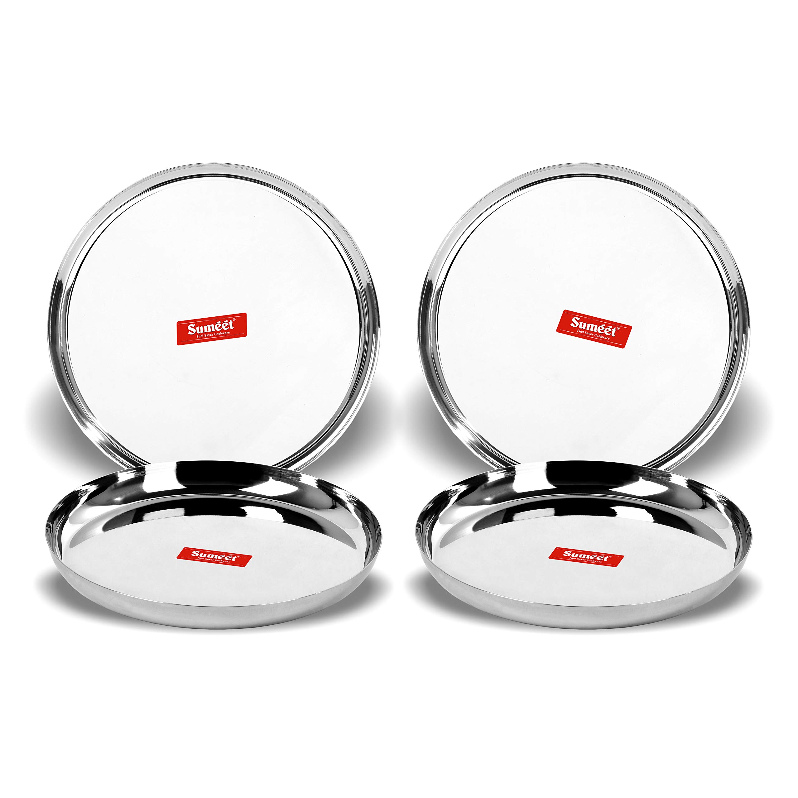 Sumeet Stainless Steel Apple Shape Heavy Gauge Dinner Plates with Mirror Finish 32.5cm Dia - Set of 4pc 4