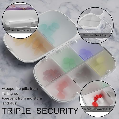 Miniatura 5 de Pastillero de viaje con 8 compartimentos, pastillero diario portátil para guardar vitaminas, suplementos, aceite de pescado, 1 paquete (mármol