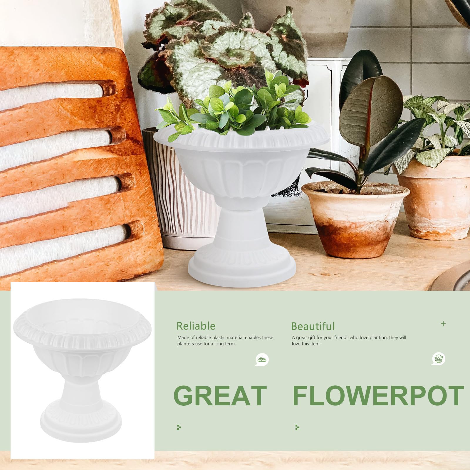 SEWACC 2 Piezas Maceta de Plástico Columna Romana, Jardinera de Flores para Vivero, Blanco, Ligera, Superficie Lisa, Fácil de Limpiar y Reutilizable, para Interior y Exterior