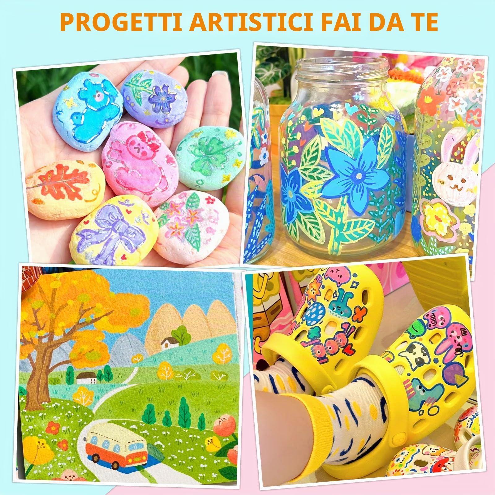 Efimeso 240 Colori Pennarelli Acrilici, Pennarello Vernice Acrilica a Pennello a Base Acqua, Pennarello Vernice Acrilica per Roccia, Tela, Legno, Pietra, Ceramica, Vetro, Tessuto