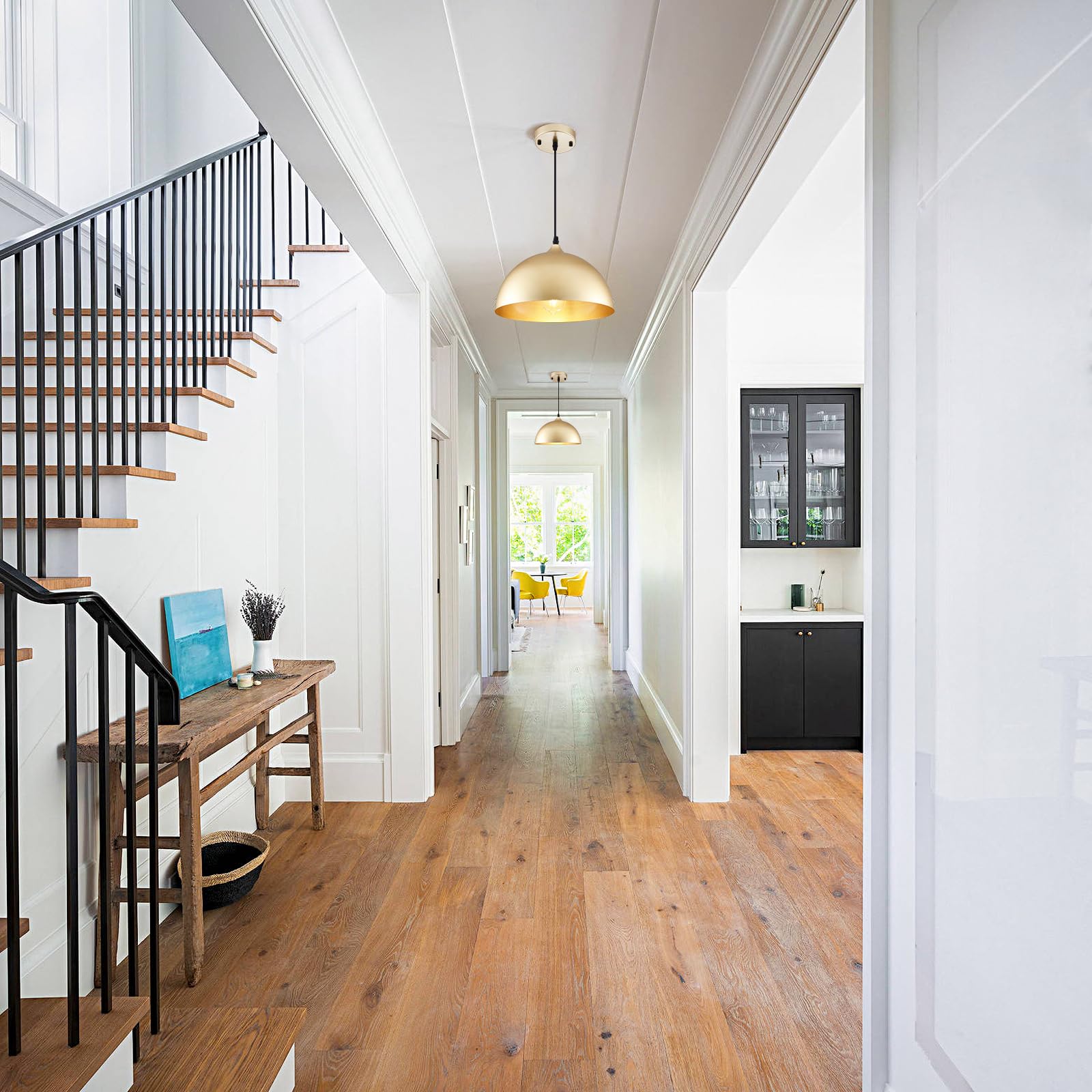 PINDODO Gold Industrial Pendant Light,Dome Pendant Light Fixtures, Farmhouse Hanging Ceiling Light for Kitchen Island Bar Barn Dining Room Foyer,3 Pack