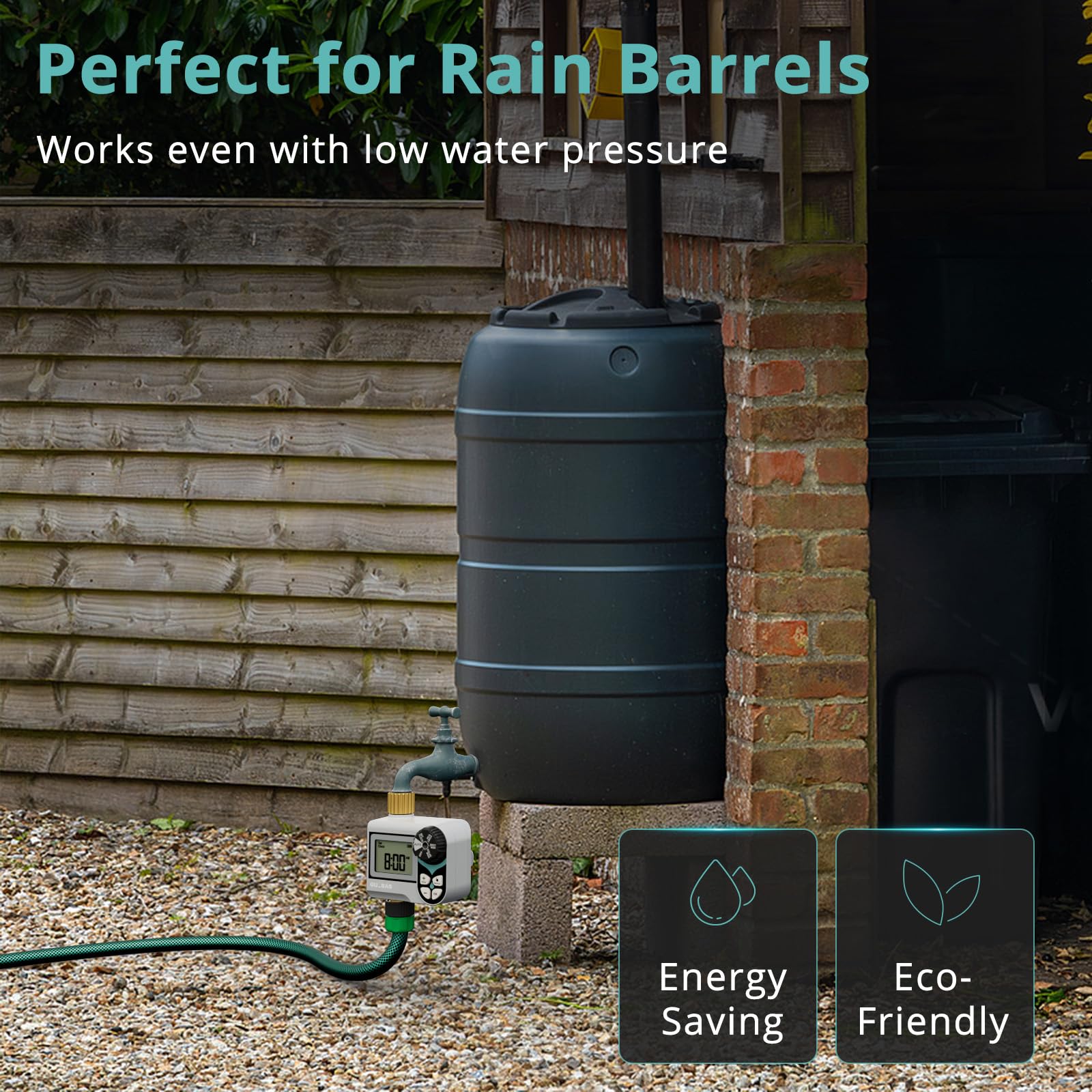 QUOBAS Kugelhahn-Sprinkler-Timer, programmierbare Wasser-Timer für Gartenschlauch-Wasserhahn mit Messinganschlüssen, Regenverzögerung/manuelles/automatisches Bewässerungssystem
