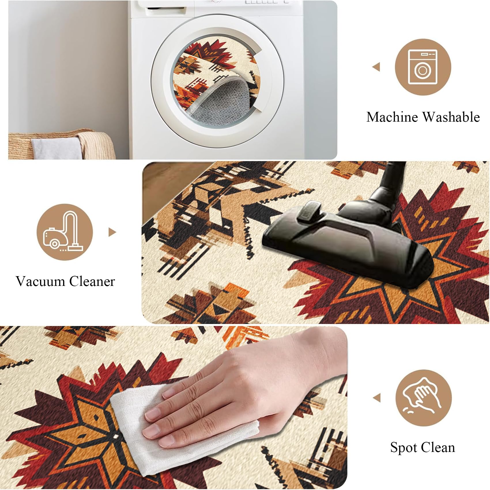 Générique Tapis de Couloir Aztec Western 80x150 cm, Tapis de Passage Amérindien Bohème Ethnique pour Cuisine Salon Chambre Balcon Entrée Interieur, Antidérapant et Lavable