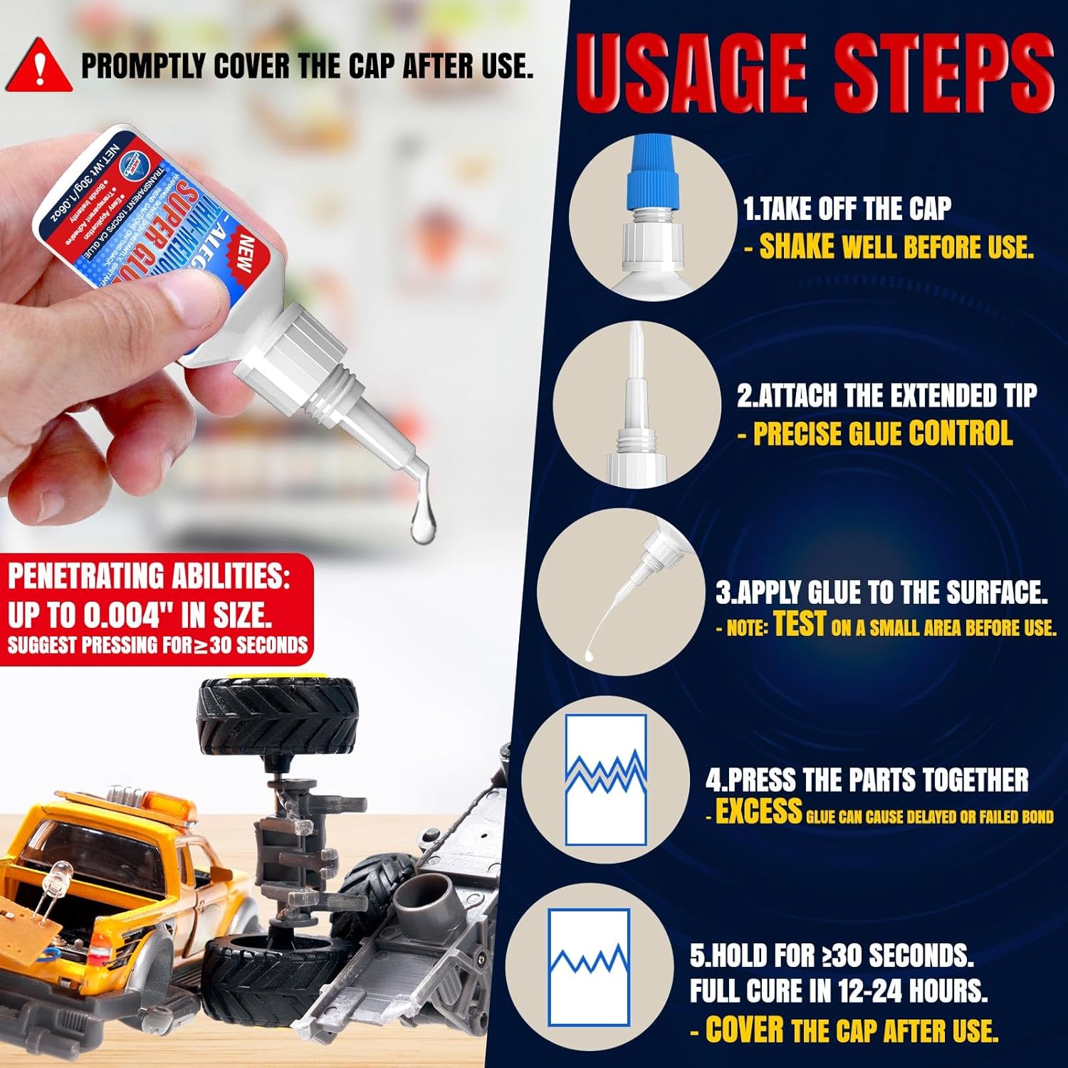 30g Thin-Medium CA Glue (100 CPS), Instant Clear Cyanoacrylate Glue for Wood, Glass, Metal, Paper, Leather, Plastic, Ceramic, Rubber, Jewelry, Woodworking, Hobby Models, and Craft Project