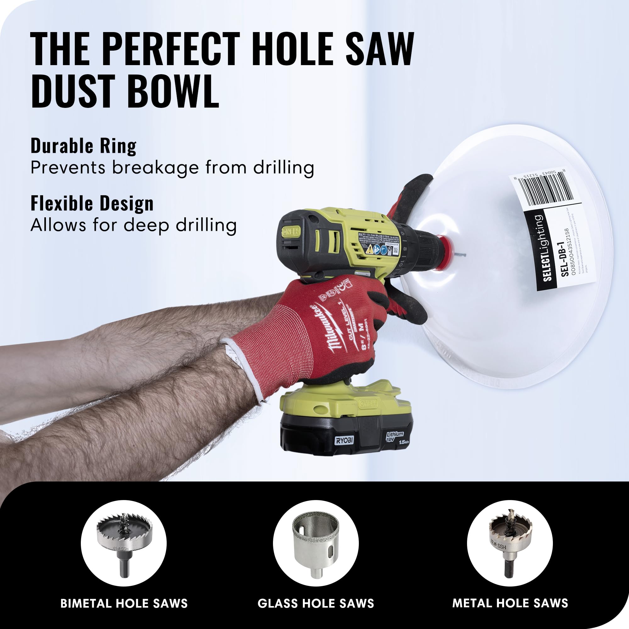 Dust Collector 4-Pack Hole Saw Dust Bowls Clear EVA Covers For