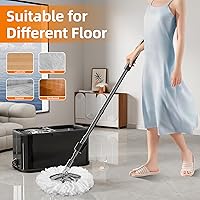 Vista 6 de Trapeador giratorio y cubo con escurridor para el hogar, trapeador de 360° y cubo con agua limpia y sucia separada, mopa de polvo húmedo