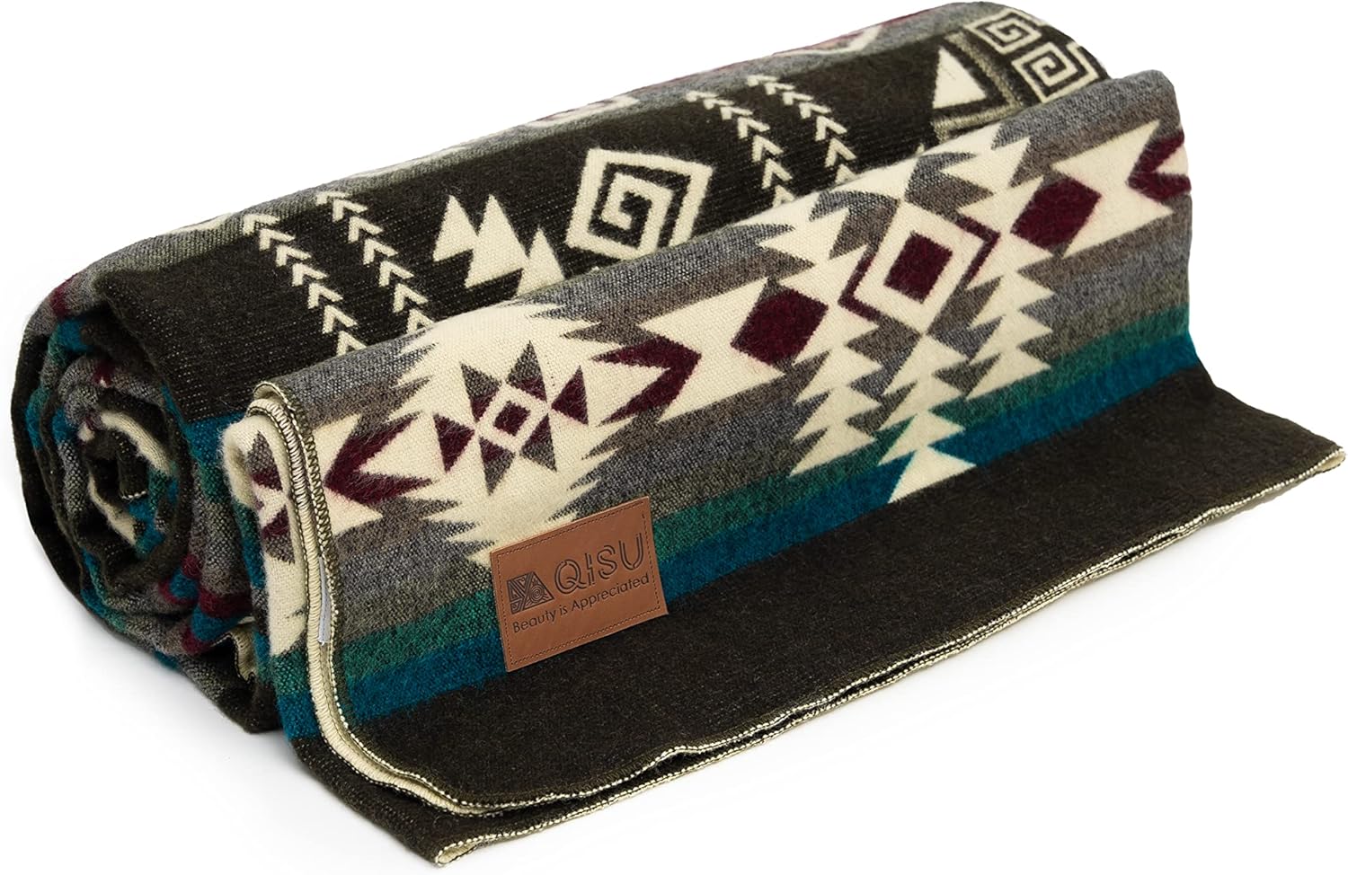 Qisu Wool Blanket Throw Large, Beautiful, Warm, Variegated 94 x 78